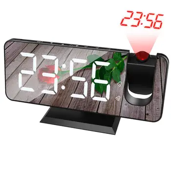 7,4-Дюймовый светодиодный цифровой проектор с часами повтора Акриловые Зеркальные Двойные Будильники Проекционные Часы пробуждения  0