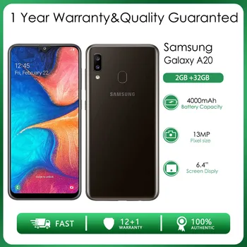 Оригинальный Разблокированный Samsung Galaxy A20 A205U A205F 2 ГБ ОЗУ 32 ГБ ПЗУ 13MP 6,4 