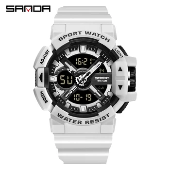 SANDA Новые Мужские часы Спортивные Военные 50 м Водонепроницаемые Цифровые Часы С Двойным Дисплеем, Кварцевые Наручные Часы, Мужские Часы Relogio Masculino  10