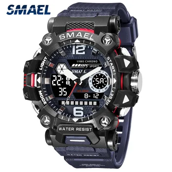 SMAEL Топовый люксовый бренд, спортивные мужские часы, армейские водонепроницаемые наручные часы, Модные мужские кварцевые часы с двойным дисплеем  5