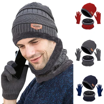 3 шт./компл. Зимняя теплая бархатная шапка, шарф, перчатки, набор для мужчин и женщин, шапка для верховой езды, шапочки, шарф для защиты шеи, кепка  10