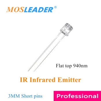 Mosleader 1000pcs 3mm Flat top LED 940nm ИК Инфракрасный Излучатель диоды F3 Top плоские Прозрачные Короткие контакты  10