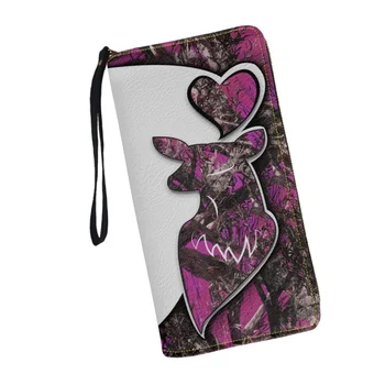 Belidome, Розовый камуфляжный охотничий дизайн, женские кошельки-органайзеры на молнии, Кожаный клатч-визитница, длинный кошелек, сумка-браслет  10