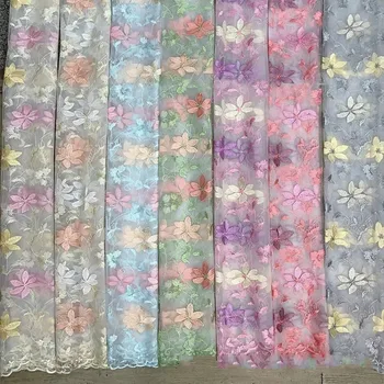 Многоцветная сетчатая ткань с вышивкой, полиэстер, осень-зима, старинное кружево, детская одежда, ткань с вышивкой в виде кленовых листьев  5