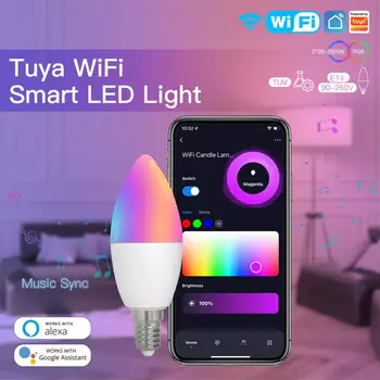 TUYA Smart WiFi E14 Канделябры RGB Светодиодные Лампочки Для Alexa Google Home Яндекс Алиса Волшебные Лампочки С Регулируемой Яркостью Голосовое Управление  0