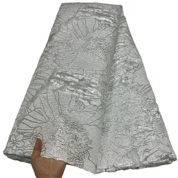 Африканский тюль Кружевная ткань Белый атлас Нигерийская Парча Позолоченный Жаккард Кружевная ткань для пошива Свадебного платья Женская ткань  5