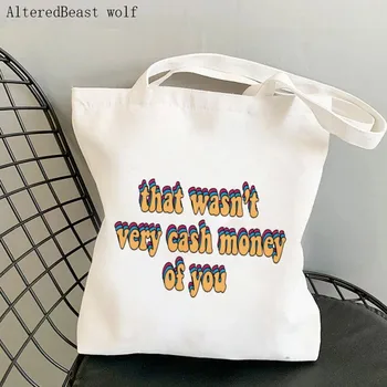 Женская покупательница, это не ваши деньги, женская сумка для покупок в стиле Харадзюку, холщовая сумка для покупок, женская сумка-тоут, женская сумка через плечо  10