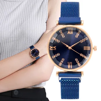 Роскошные женские кварцевые часы с римским бриллиантом, модная магнитная застежка, нержавеющая сталь, 2023, женские платья, часы  5