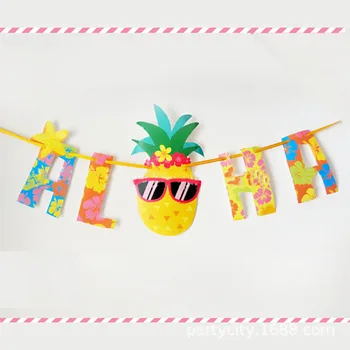 Забавный баннер с ананасом Aloha, Гавайский декор для вечеринки, Мультяшные солнцезащитные очки, Ананасовые гирлянды, Веселые Тропические Гавайи, декор для вечеринки Aloha  5