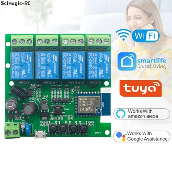 Tuya Smart Wifi Модуль Переключателя Света Плата 4CH DC 12V 24V 32V 110V 220V Реле Alexa Google Home Alice 433 Приемник Пульт Дистанционного Управления  5