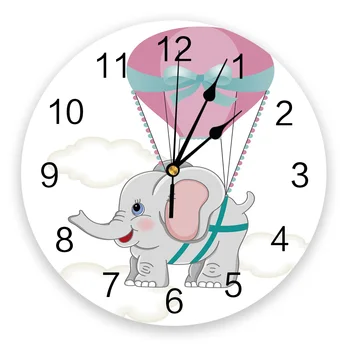Мультяшные настенные часы с воздушным шаром в виде слона, домашний декор, спальня, Бесшумные часы, цифровые часы, настенные часы для детских комнат  5