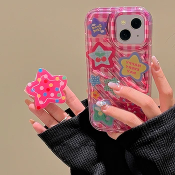 Милый чехол-подставка с розовыми звездами для iphone 14 13 12 Pro Max 11, милая розовая подставка для девочек, мягкая обложка, глянцевая оболочка  5
