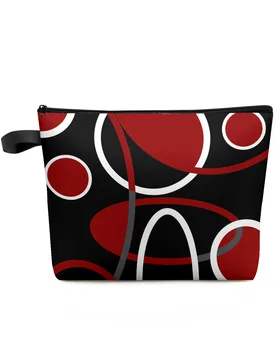 Красно-черные геометрические абстрактные линии, дорожная косметичка большой емкости, Переносная сумка для хранения косметики, женский водонепроницаемый пенал  5