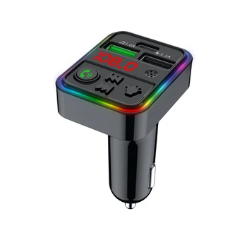 Автомобильный Bluetooth FM-передатчик PD Type-C, двойной USB 3.1A, Красочный рассеянный свет, прикуриватель, музыкальный MP3-плеер, автомобильное зарядное устройство  0