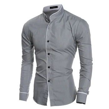 Роскошная мужская повседневная официальная рубашка с длинным рукавом, приталенная блузка, деловые платья со стоячим воротником, рубашки, кардиганы, топы, сорочка Homme  5