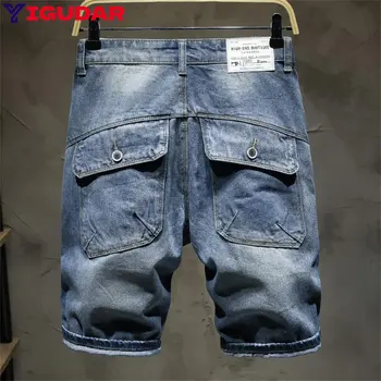 Модные брендовые мужские джинсовые шорты Hole 2023Streetwear Harajuku Тонкие прямые джинсовые шорты Летние повседневные Мешковатые рваные джинсы для мужчин  4
