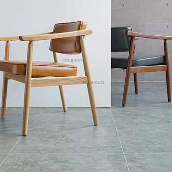 Обеденные стулья из массива дерева в скандинавском стиле для домашней мебели, ресторанные обеденные стулья из ротанга с простой спинкой, кухонный обеденный стул в стиле ретро  10