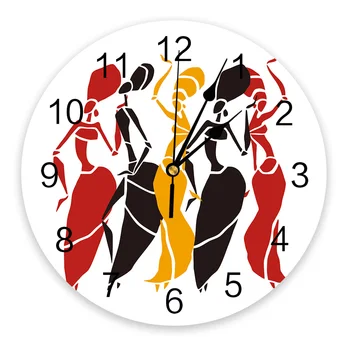 Африканские женщины Абстрактно танцуют Настенные часы в спальне, Большие Современные Кухонные Обеденные Круглые настенные часы В гостиной, часы для домашнего декора  4