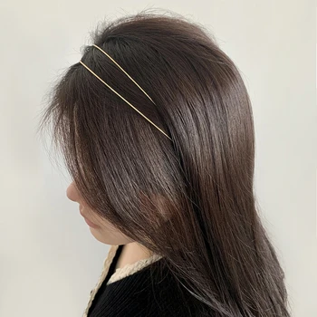 Ретро Золотая Серебряная лента для волос, простые металлические повязки, двойной корневой обруч для головы, Головной Убор, Тонкий обруч для волос, женские Аксессуары для волос  5