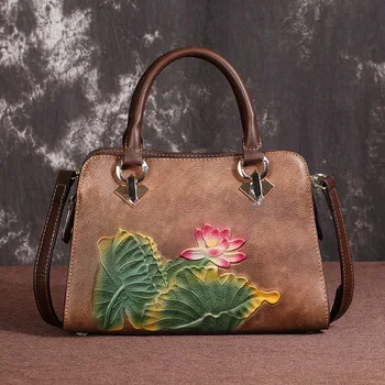 Высококачественная сумка-тоут с тиснением, цветочная сумка через плечо, женские сумки-мессенджеры, винтажные Роскошные женские сумки из натуральной кожи  5