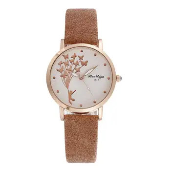 Простые повседневные коричневые женские кварцевые часы New Butterfly Элегантные женские часы Винтажные кожаные женские наручные часы Reloj Mujer  5