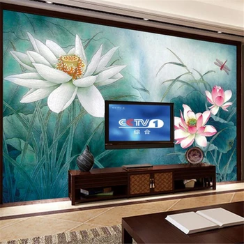 wellyu Индивидуальные большие обои фреска 3d lotus pen painting декоративная роспись отель ресторан ТВ фон обои обои  10