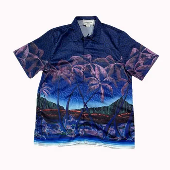 2023ss Casablanca Короткая рубашка Летняя Мужская Женская высококачественная повседневная пляжная футболка с гавайским рукавом Топ  5