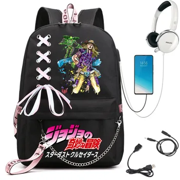 Причудливое приключение Джоджо, Аниме, USB-рюкзак, Сумки для школьных книг, дорожные сумки, Цепочка для ноутбука, сумка для наушников, подарок  5