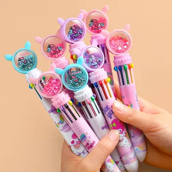 24 шт./лот Креативная шариковая ручка с единорогом 10 цветов, милые шариковые ручки 0,5 мм, Офисные школьные письменные принадлежности  5
