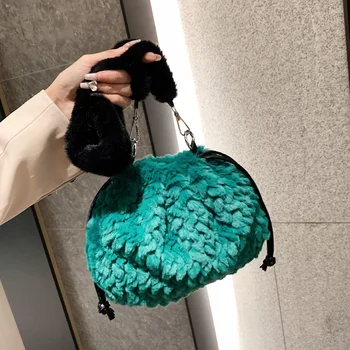 Плюшевая меховая сумка через плечо, зимняя модная новая женская сумка 2022, маленькая сумка-тоут, женские сумки и кошельки, дорожные сумки-ведра  5