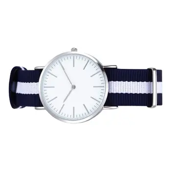 Кварцевые часы с простым циферблатом, синие, белые, синие холщовые ремешки  5