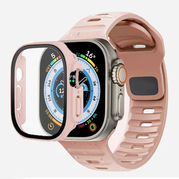 Стекло + Чехол + Ремешок Для Apple Watch band ultra 49 мм 44 мм 40 мм 41 мм 38 мм 42 мм 45 мм Силиконовый ремешок-браслет iWatch серии 4 5 6 se 7 8  5