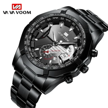 Модные мужские часы VAVA VOOM от ведущих брендов, повседневные спортивные часы с черной поверхностью, водонепроницаемые наручные часы с кварцевым календарем из нержавеющей стали  5
