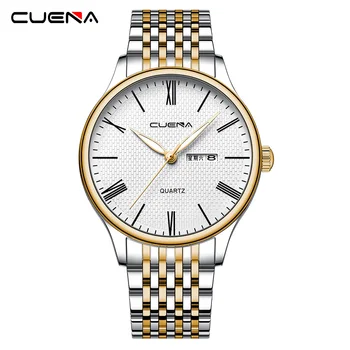 Кварцевые часы CUENA Classic с римским цифровым циферблатом из нержавеющей стали, мужские модные повседневные часы с цепочкой-брелоком  5