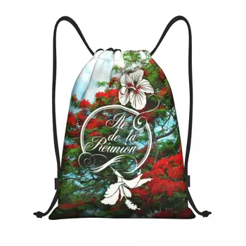 974 Остров Реюньон Яркий Гибискус Сумки-рюкзаки на шнурках Легкие цветы Спортивный рюкзак для спортзала Сумки для покупок  5