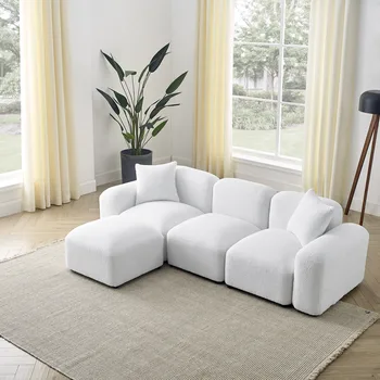 [Срочная распродажа] L-Образный Модульный секционный диван DIY Из комбинированной плюшевой ткани Белого / бежевого / оранжевого цвета [US-W]  10
