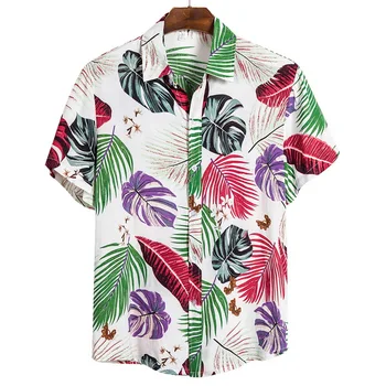 Летняя мужская рубашка поло с цветочным рисунком и 3D цифровым принтом 2023 года с коротким рукавом Модная и удобная  3