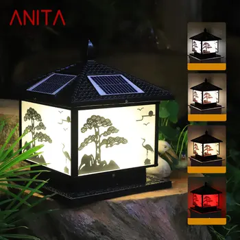 ANITA Solar Post Lamp Наружная винтажная лампа для декора столба из соснового крана, светодиодная водонепроницаемая IP65 для крыльца во внутреннем дворе  5