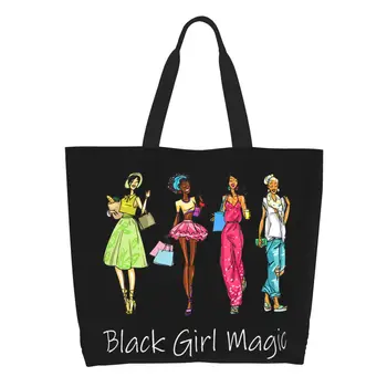 Переработанная волшебная сумка для покупок Black Girl, женская холщовая сумка-тоут через плечо, портативные сумки для покупок в африканских странах  5