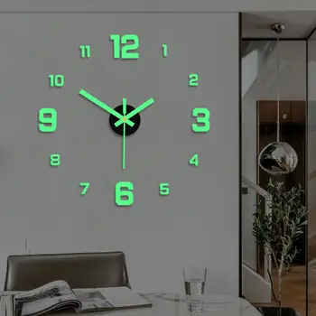 Настенные часы 3D Светящиеся Бескаркасные настенные часы, наклейки на стены, Бесшумные часы для дома, гостиной, спальни, офисного декора стен  5