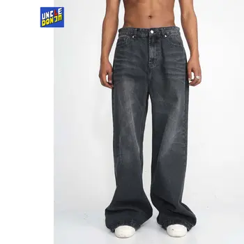 Винтажные черные джинсы для мужчин, уличная одежда, мужские широкие джинсы, повседневные мужские джинсы Y2k, поцарапанные мешковатые джинсы  5