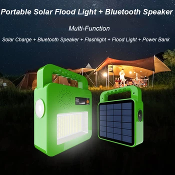 Портативная солнечная светодиодная прожекторная лампа с Bluetooth-динамиком для аварийного кемпинга на открытом воздухе, работающая в полевых условиях, с функцией зарядки  5