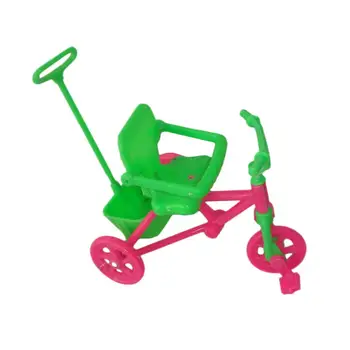 Розово-зеленая велосипедная коляска для кукольного домика Трехколесный велосипед с ручкой  5