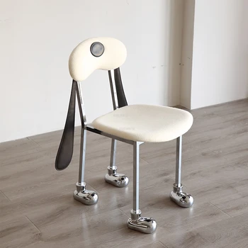 Креативные дизайнерские стулья для гостиной, Современная мебель для гостиной, Домашний стул со спинкой из нержавеющей стали, Простой обеденный стул с декором.  5