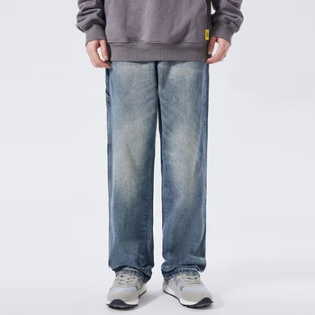 Новые модные прямые джинсы в стиле уличный хип-хоп, классические свободные повседневные брюки в стиле ретро для мужчин  5