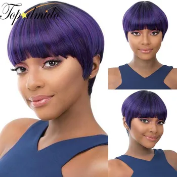 Topodmido Фиолетовый цвет, парик с кружевом спереди 13x4x4, бразильские волосы, Парики с закрытием шнурком 4x4, женские Прозрачные кружева без клея  1