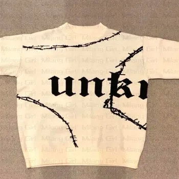 Трикотаж с буквенным рисунком Y2K, свитер унисекс в стиле Харадзюку, Винтажный Гранжевый зимний джемпер Мужская уличная одежда в стиле хип-хоп оверсайз  5