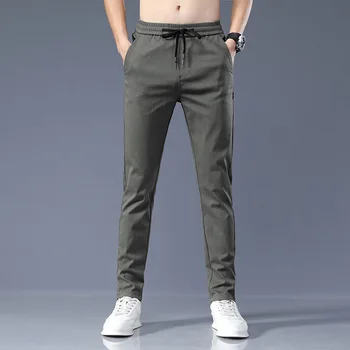 Мужские Повседневные брюки с эластичной резинкой на талии, Корейская уличная одежда, Легкие Хлопковые Серые брюки Slim Fit, Уличная одежда для мужчин  5