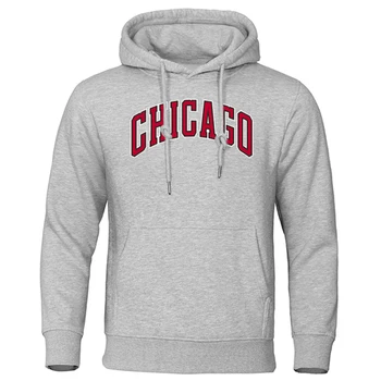 Толстовка с капюшоном с принтом Chicago Letters, мужская осенне-зимняя свободная одежда, пуловер с карманами, топы с капюшоном и длинным рукавом  5