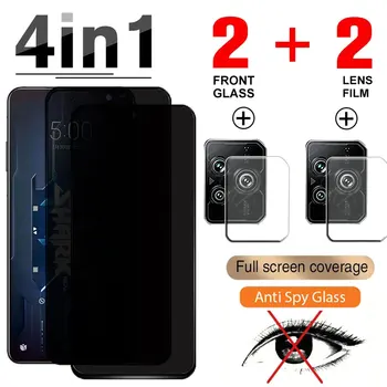 Полное покрытие Антишпионское Закаленное Стекло 4в1 Для Xiaomi Black Shark 4 5 Privacy Camera Защитное Стекло Для Экрана Black Shark 4 5 Pro  3